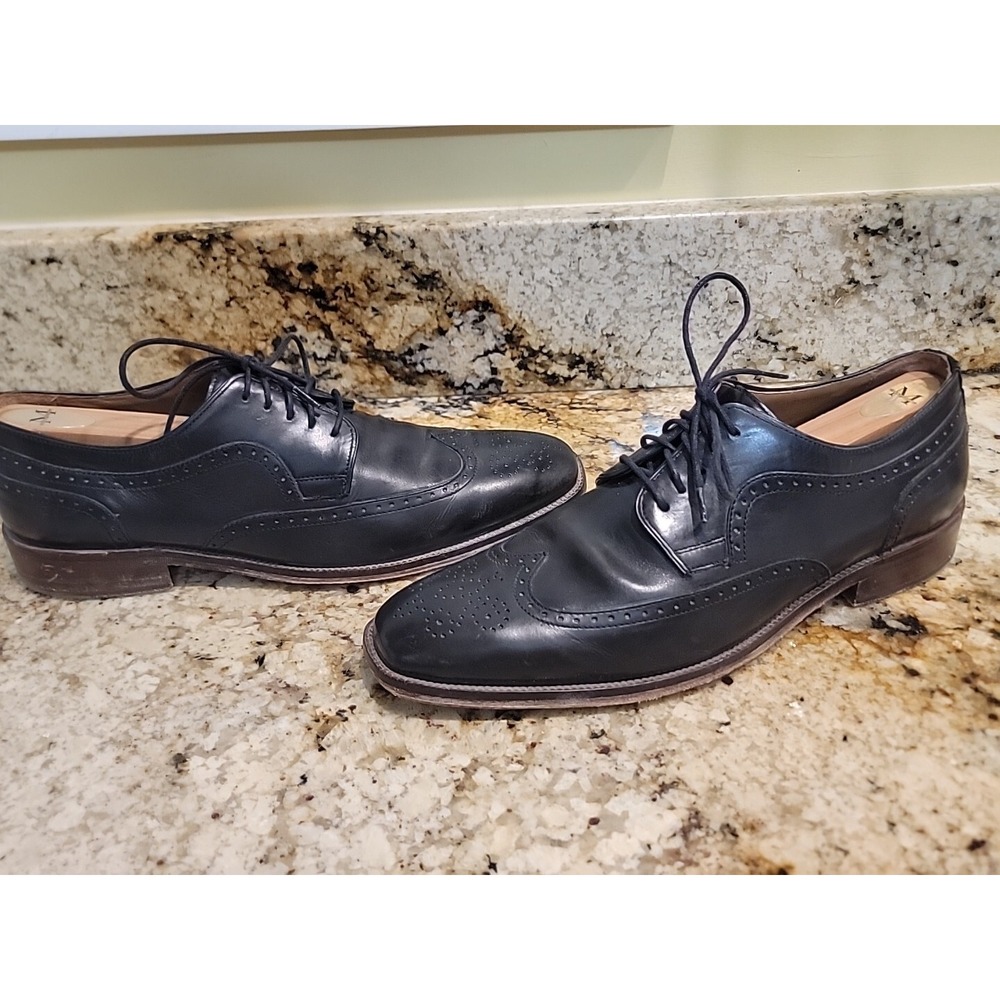 JOHNSTON & MURPHY Men's 8.5M Wingtip Brogue Black Leather Shoes MADE in India - Picture 3 of 9